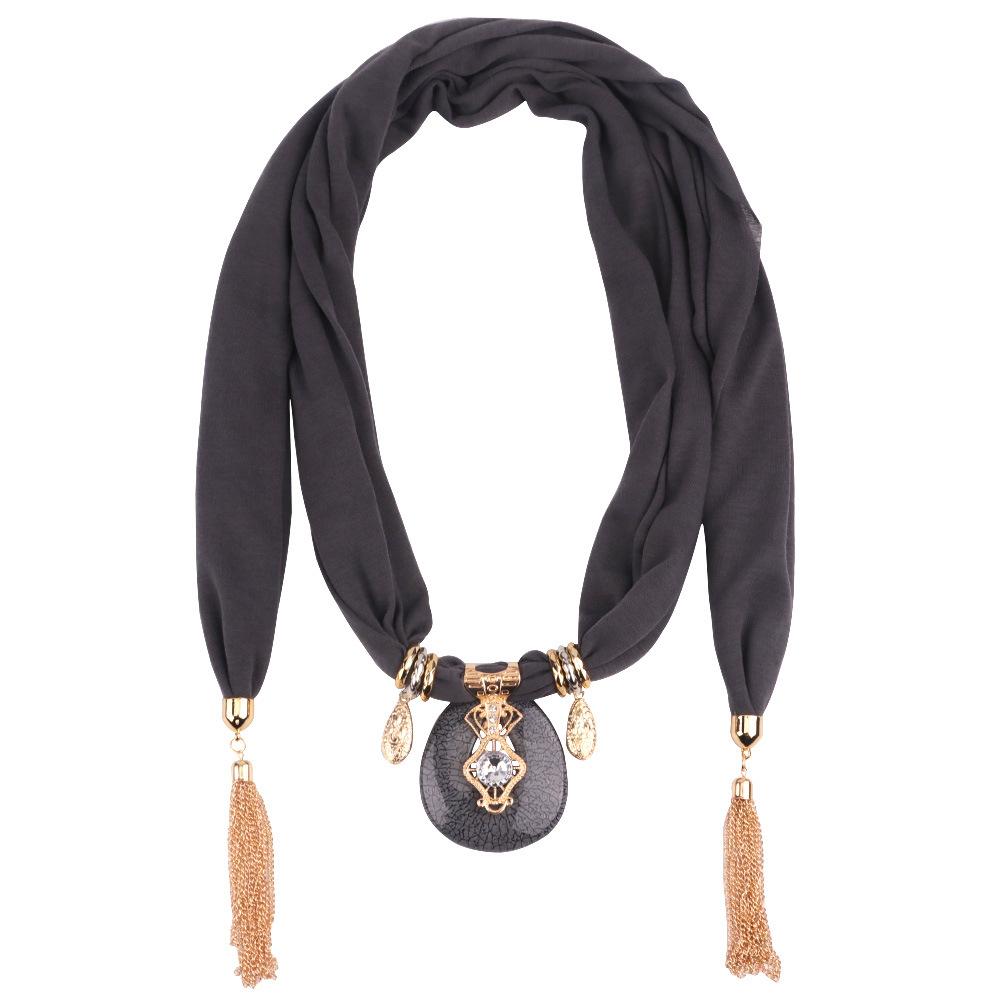 Elegantní šálový náhrdelník s třásněným křišťálovým přívěskem – Módní nekonečný šátek pro ženy, Boho výrazný šperk