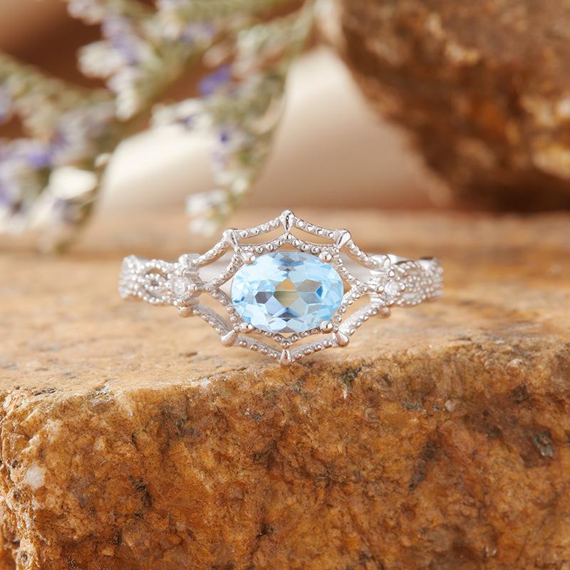 Natural Amethyst Citrine Colored Treasure Ring Women'S S925 Sterling Silver Index Finger Ring Xiaohongshu Earrings