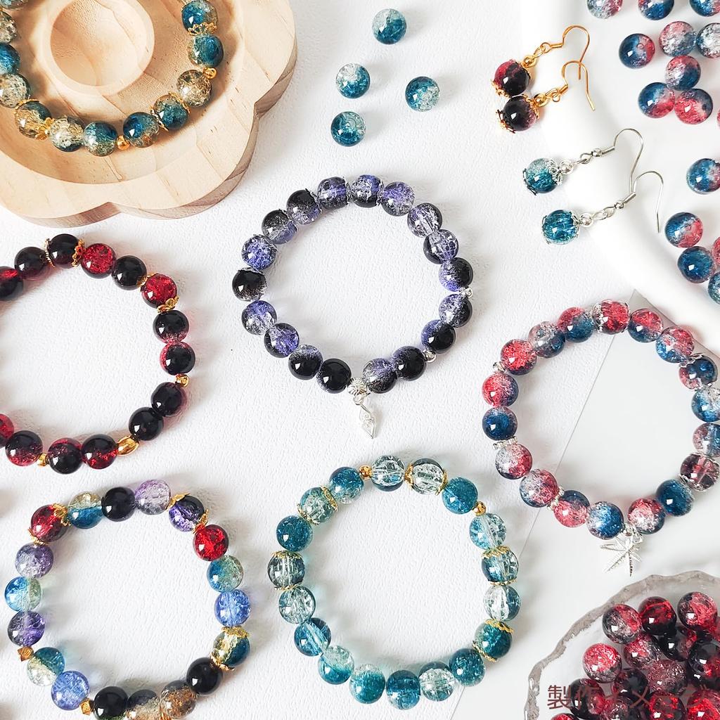 Harovo Glassperler 10mm Crack Beads Blandet 100g Beads Crafts Beads Deler Armbånd Tilbehør Delesett (Blandet farge)