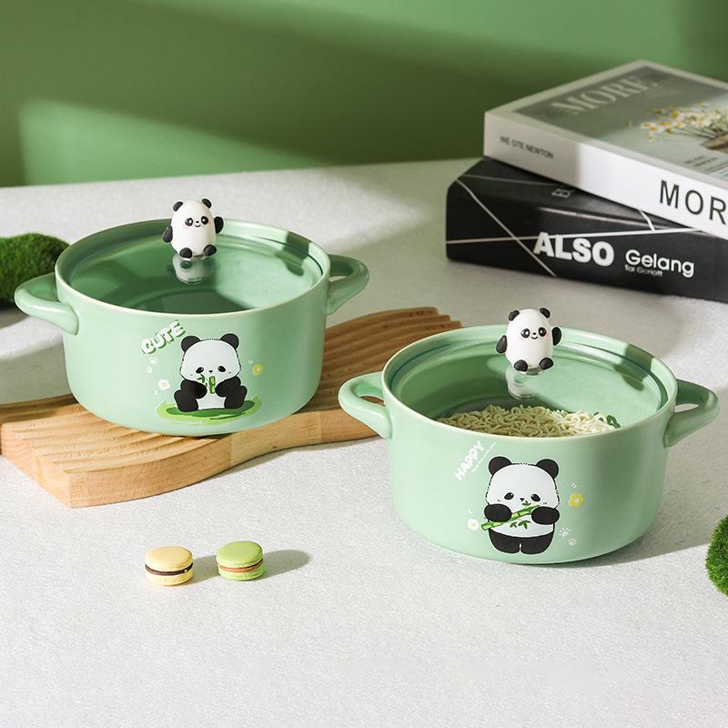 Milk Fufu High-value Panda Instant Noodle Bowl with Lid Cute Student Dormitory Instant Noodle Bowl Binaural Rice Bowl Soup Bowl