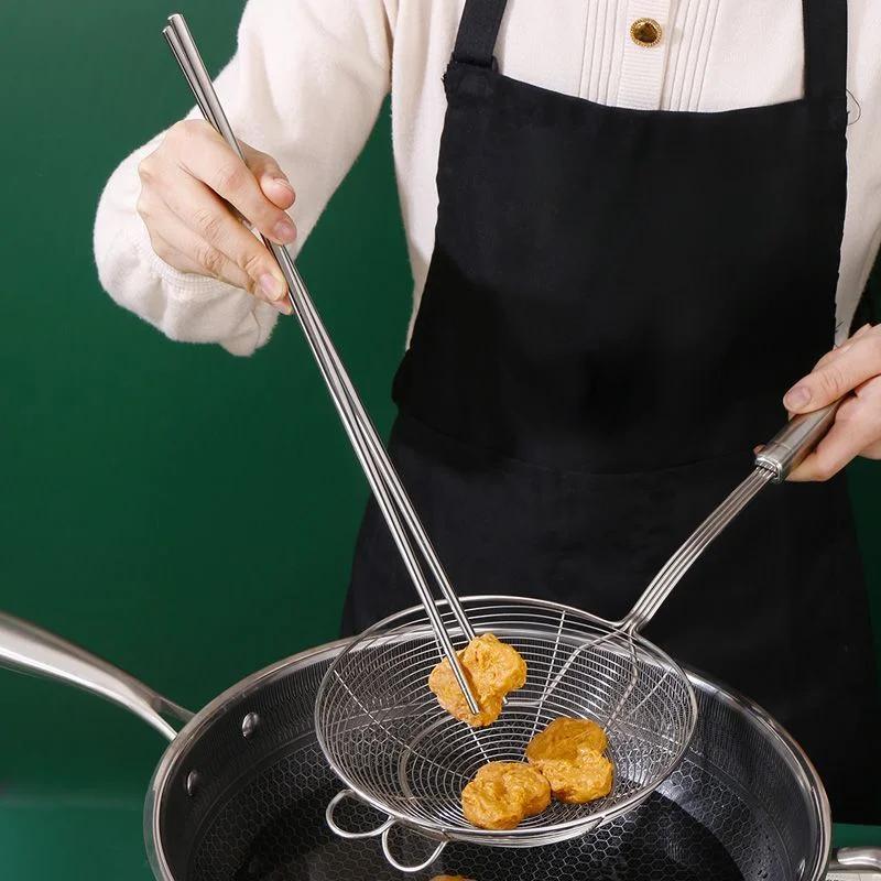Prodloužené hůlky z nerezové oceli, protiskluzové hůlky, odolné proti opaření, extra dlouhé, vhodné na smažené nudle, horký hrnec, domácnost