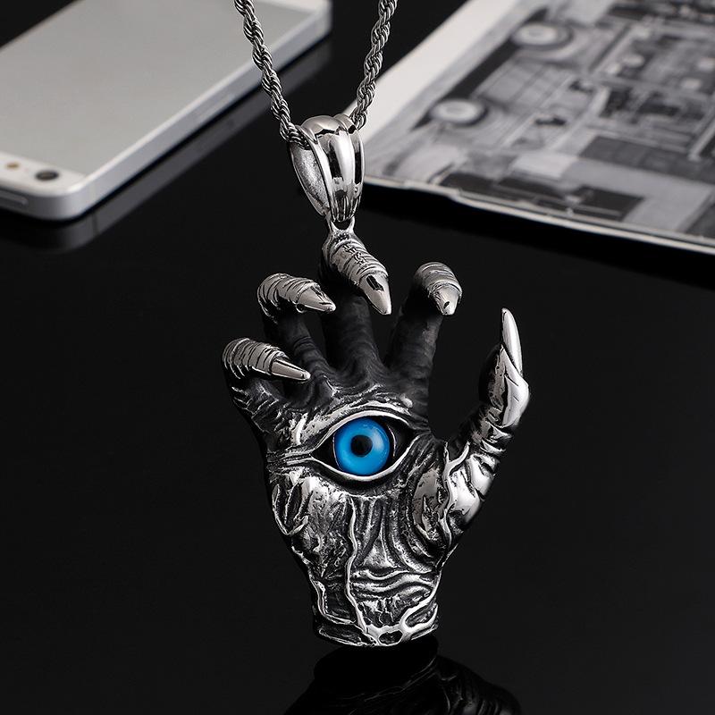 New Retro Pendant Domineering Devil Hand Sweater Chain Dragon Claw Blue Eye Neck Pendant