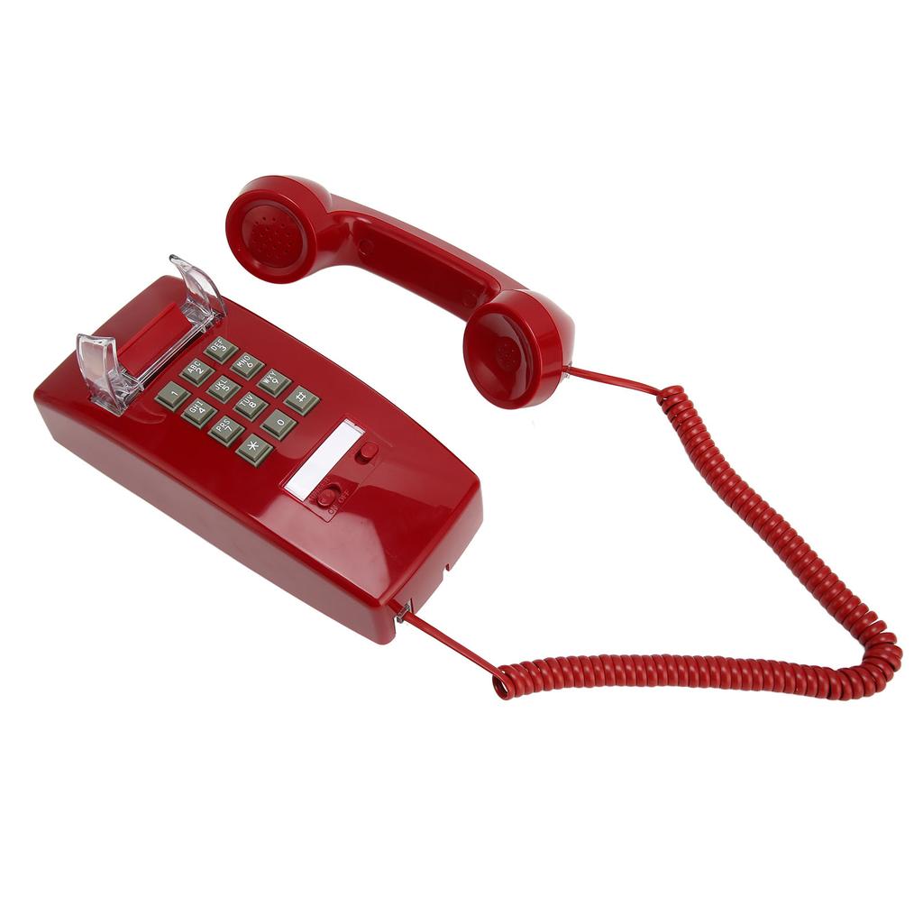 Old Style Retro Wall Phone Waterproof Landline Corded Telephone with Handset Volume Control for Home Hotel Office Red