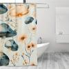 1pc Polyester Shower Curtain - Pastel Teal Mushrooms, 71x71 Inch, Cartoon Pattern, 12 Hooks, Hand Wash, Summer Bathroom Decor