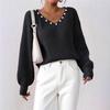 Women's Autumn and Winter New Loose and Laid-back Style Sweater with Beaded Pearl V-neck Casual Pullover