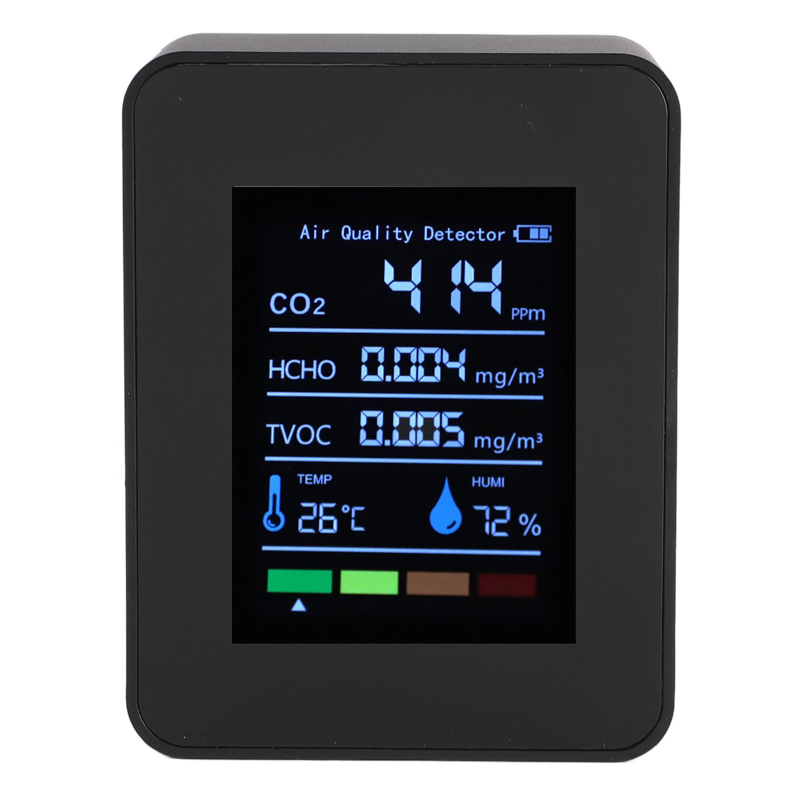 

Портативный детектор качества воздуха CO2 TVOC HCHO Влажность Температура 5 в 1 Многофункциональный тестер качества воздуха в помещении чёрный