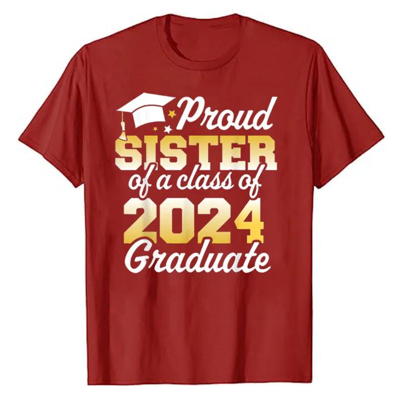Proud Mom of A Class of 2024 Graduate Mother Senior Family T-Shirt Funny Dad Aunt Uncle Grandma Grandpa Sister Brother Tee Tops