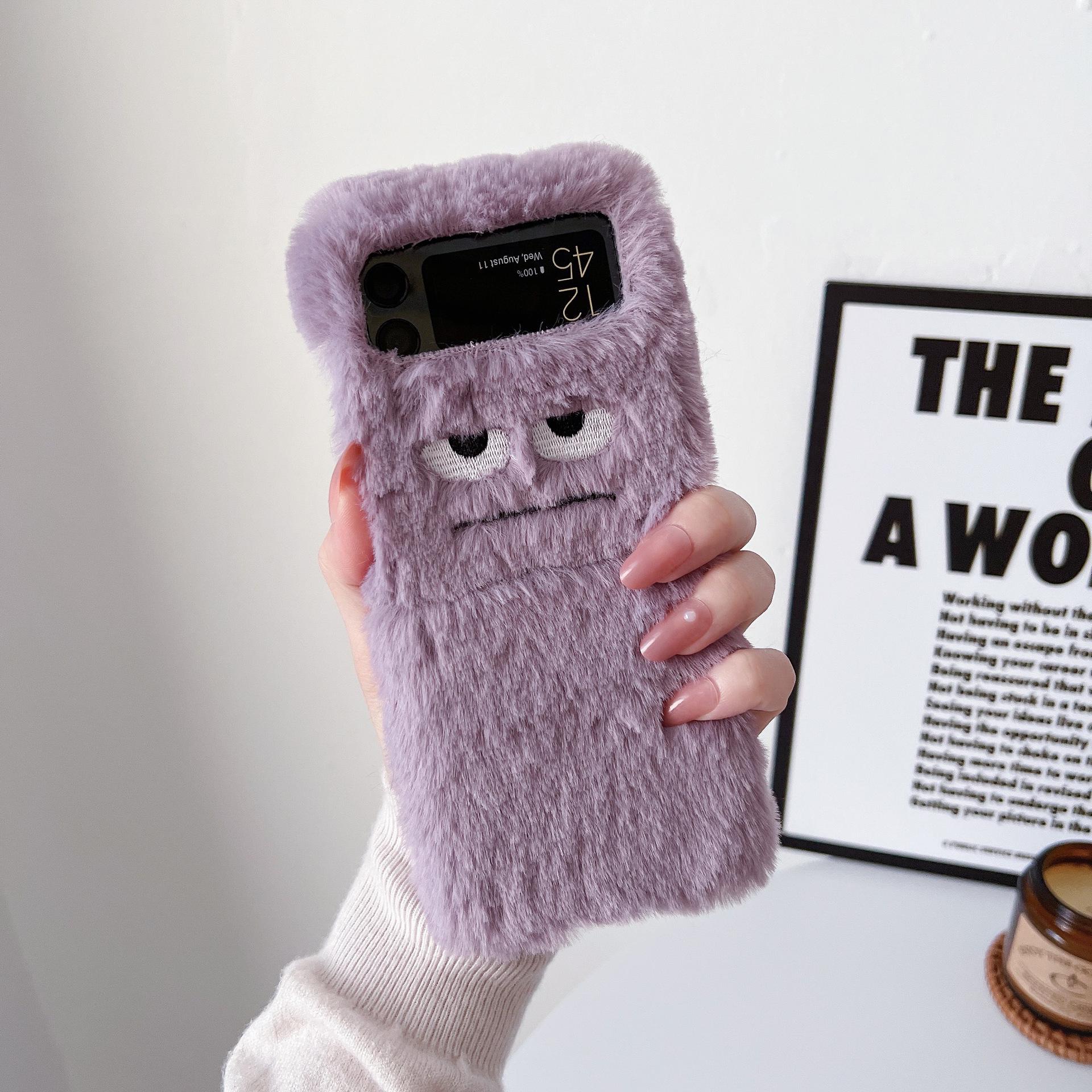 

Plush Purple Phone Case with Funny Expression for Samsung Z Flip 3/4, Autumn/Winter Edition Z Flip 3