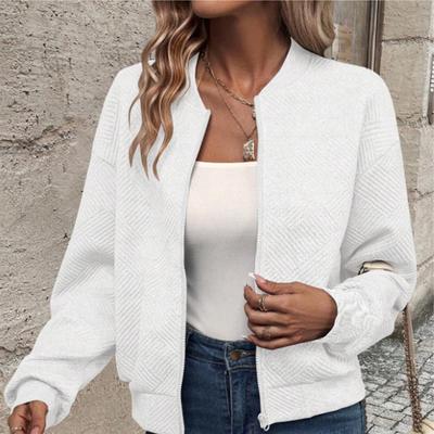 Autumn Winter Solid Color Zipper Jacket Baseball Collar Casual Coat for Women Long Sleeve Jackets & Coats