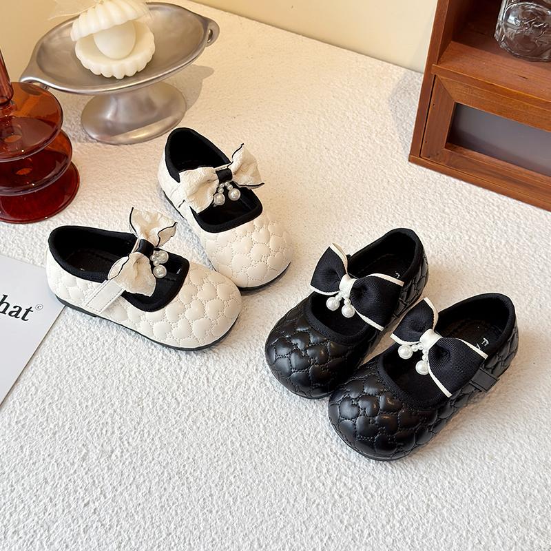 Girls Leather Shoes Round Toes Big Bows Kids Mary Janes Non-slip Soft Sole 2025 New Girls Flat Shoes Ins Trendy Love Heart Sweet