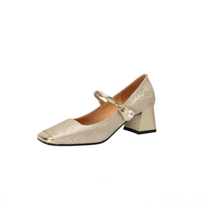 Fashion Summer Square Toe Ballet Shoes Fashion Low Heel Mary Jane Shoes Casaul Silver Shallow Buckle Soft Sole Shoes Zapatos De Mujer