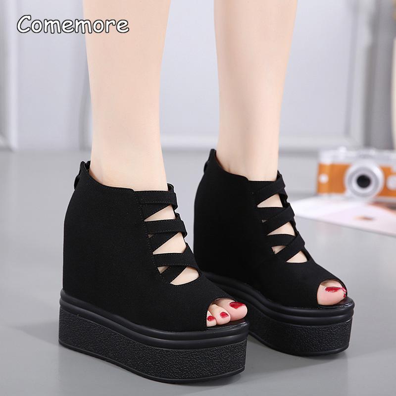 Wedges Peep Toe Shoes 13CM Super High Heel Spring Summer Platform Height Increasing Sandals Women's Fashion Sandalias De Mujer