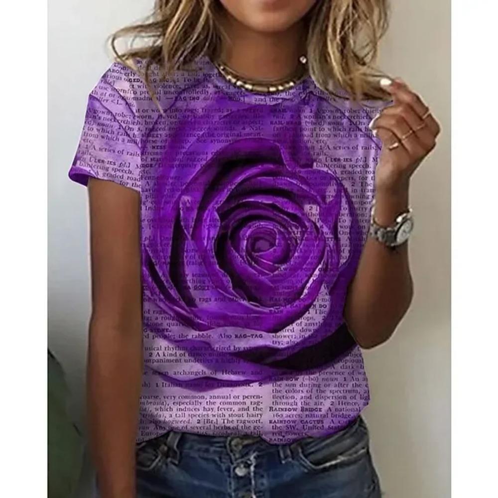 Fashion Women Clothing New Pink Gold Rose 3D Print T-shirt Personalized Casual Harajuku Street Unisex Oversized T Shirt Tops