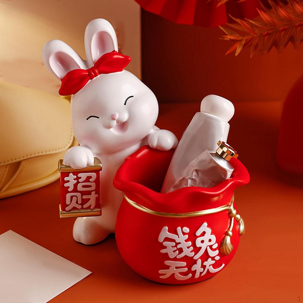 Storage Tray Statue Resin Bunny Figurine Sculpture Sundries Container Desk Organizer for Restaurant