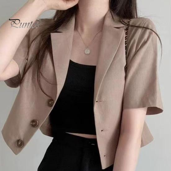 Damer Sommerdrakt Frakk Revers Kortermet Enkeltspent Knappelukking Kort Draktsjakke Ensfarget Løs Passform Business Yttertøy