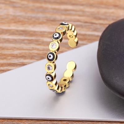 Nidin Hot Sale Lucky Evil Eye Rhinestone Rings For Women Girls Enamel Dripping Oil Finger Devil Eye Adjustable Jewelry Gift