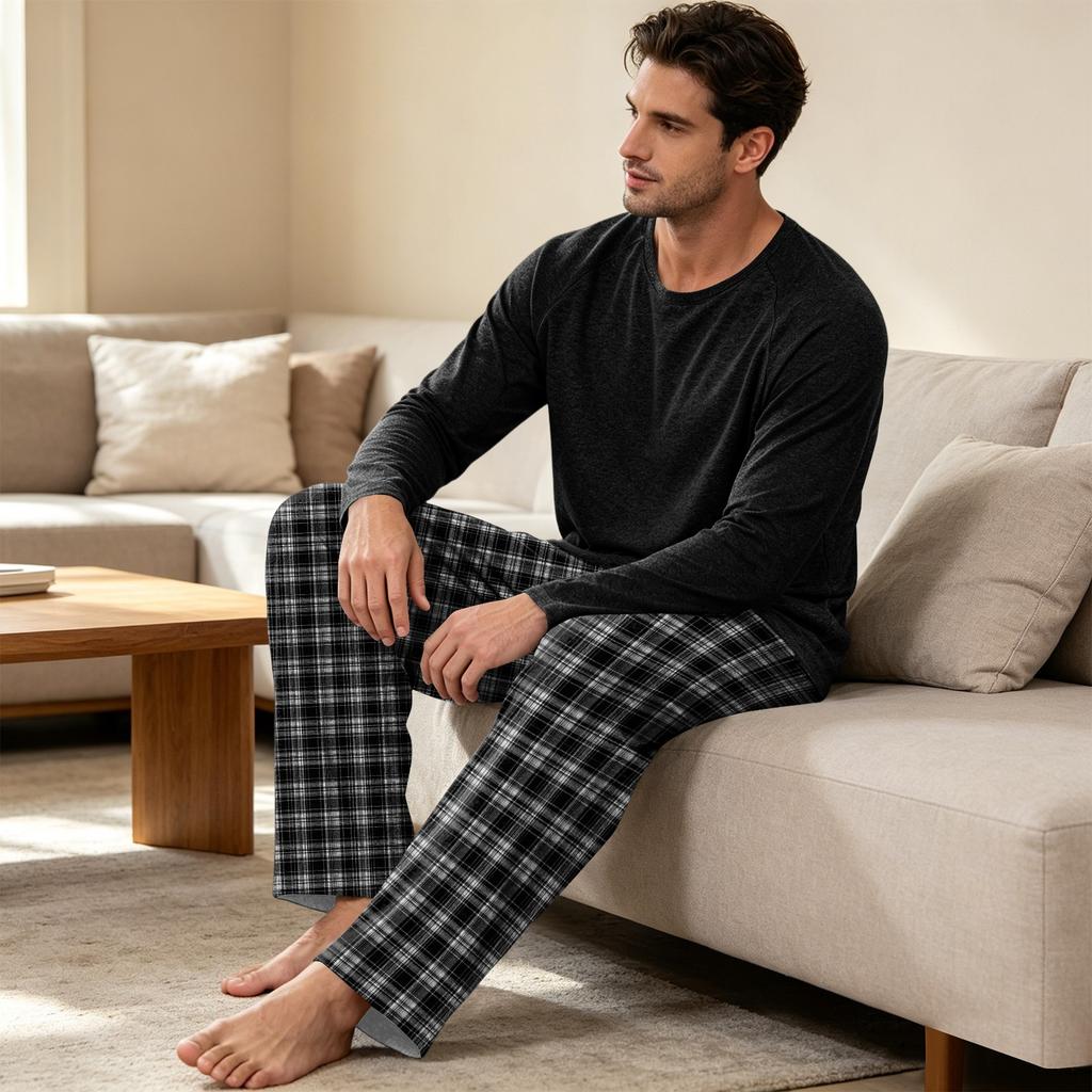 Men's Pajama Set Long Sleeve Sleepwear Loungewear for Nighttime and Relaxing at Home