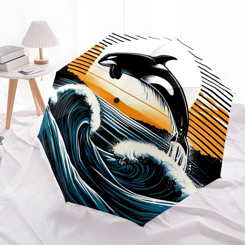 1pc Whale Waves Auto Open/close, All-Season Portable Folding Umbrella for Women & Men, Travel, Everyday, Formal Events - Compact Luxury Parasol, Outdo