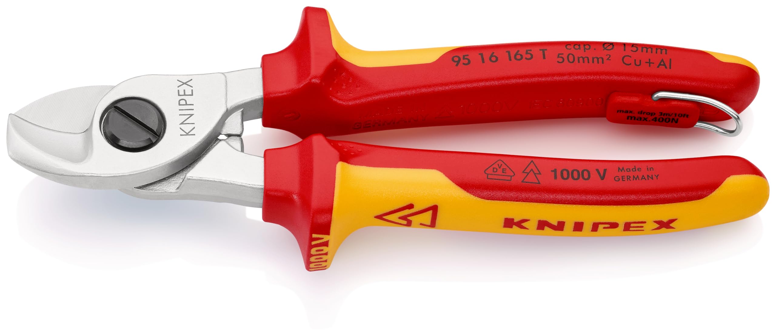 

KNIPEX Cable Cutter Insulated Cable Cutter with Drop Protection 9516-165TBK, (Black) 9516-165TBK