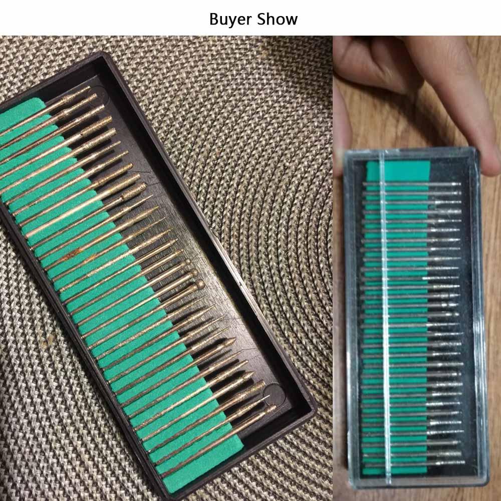 30pcs 3mm Shank Diamond Burs Set with Box for Dremel Electric Grinder Power Tool Accessories Abrasive Tools