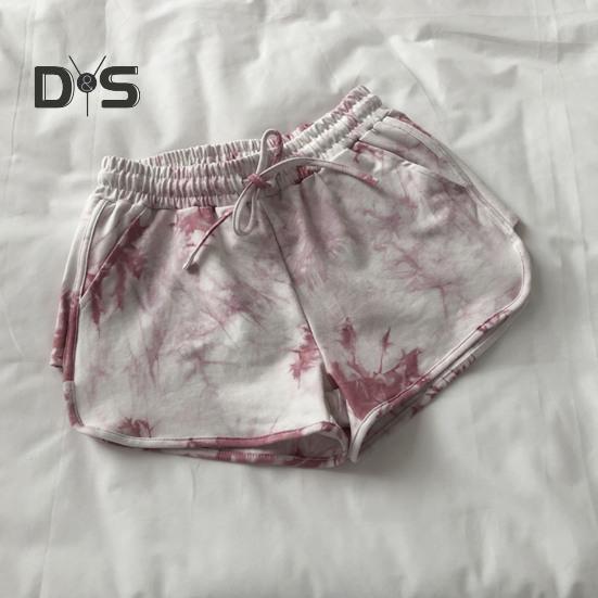 Women Shorts Elastic Drawstring High Waist Sport Shorts Tie-Dye Print Wide Leg Pants Versatile Regular Style Running Shorts