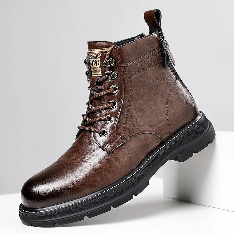 Fashion British Style Men's Genuine Leather Boots Fashionable Business Short Boots Winter Ankle Boots Men's Work Boots Versatile