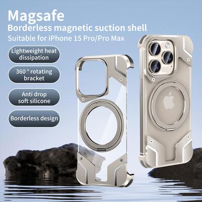 Randlose Telefonhülle mit magnetischem Ständer aus Aluminium für iPhone 13 14 15 Pro Max Metalllinse Unsichtbare Halterung Telefonabdeckung für iPhone 15 Promax
