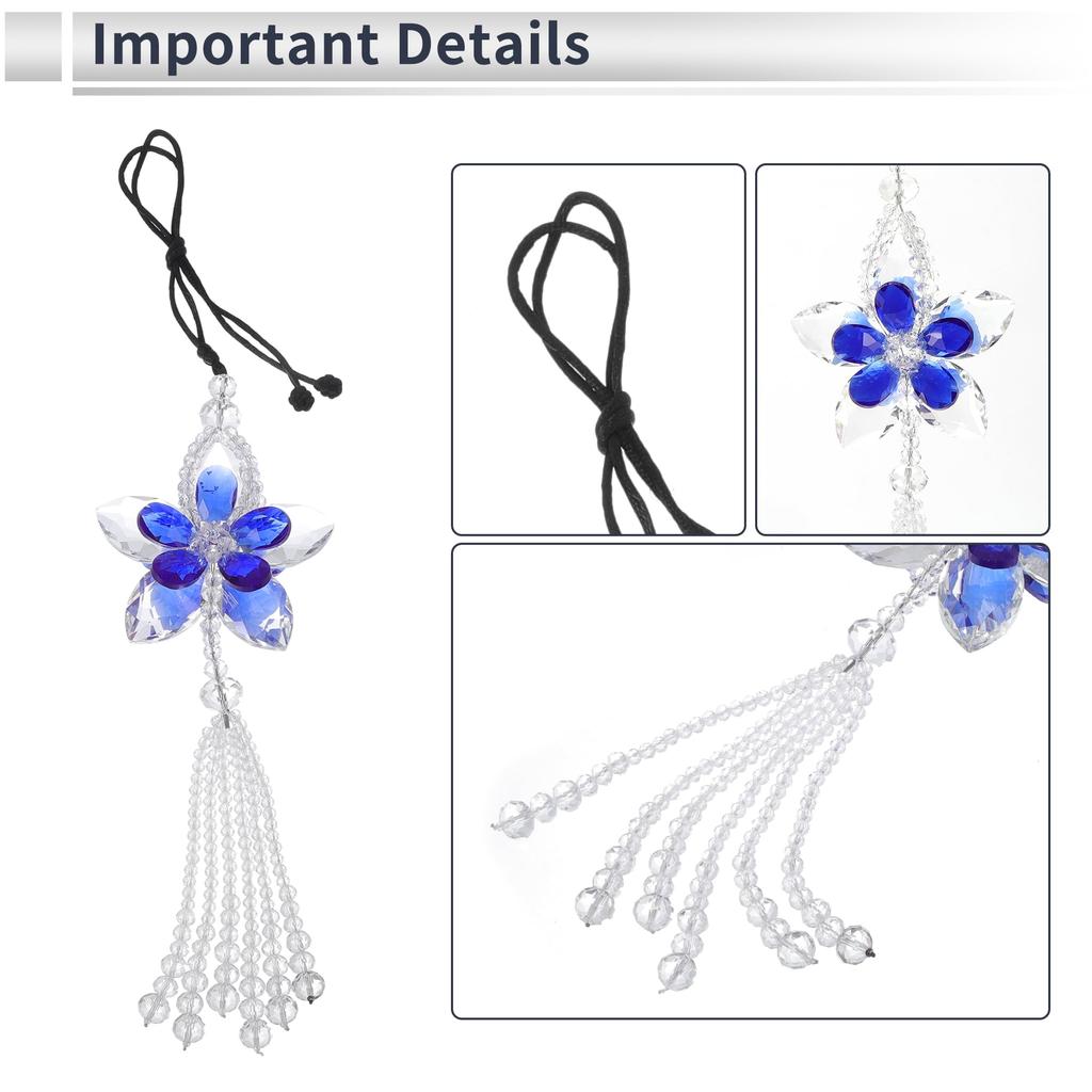 Partuto 1pcs Artificial Crystal Flower Car Rear View Mirror Pendant Accessories Car Hanging Ornament Blue