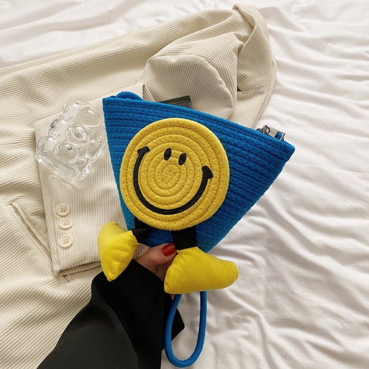 Color Woven Three-dimensional Smiley Face Bucket Portable Messenger Bag