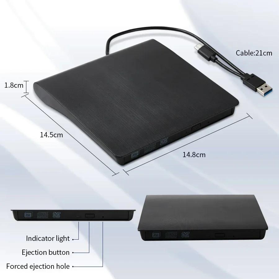 USB 3.0 External DVD RW CD Writer Slim DVD Recorder Portable Optical Drive Burner Reader Player Tray Type Portable For PC Laptop