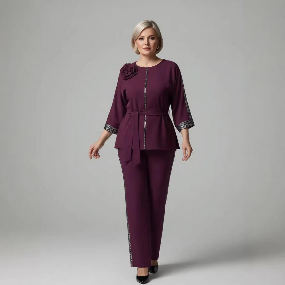 Abbigliamento Donna Taglie Forti Set Elegante Camicia a Maniche Lunghe + Pantaloni Casual
