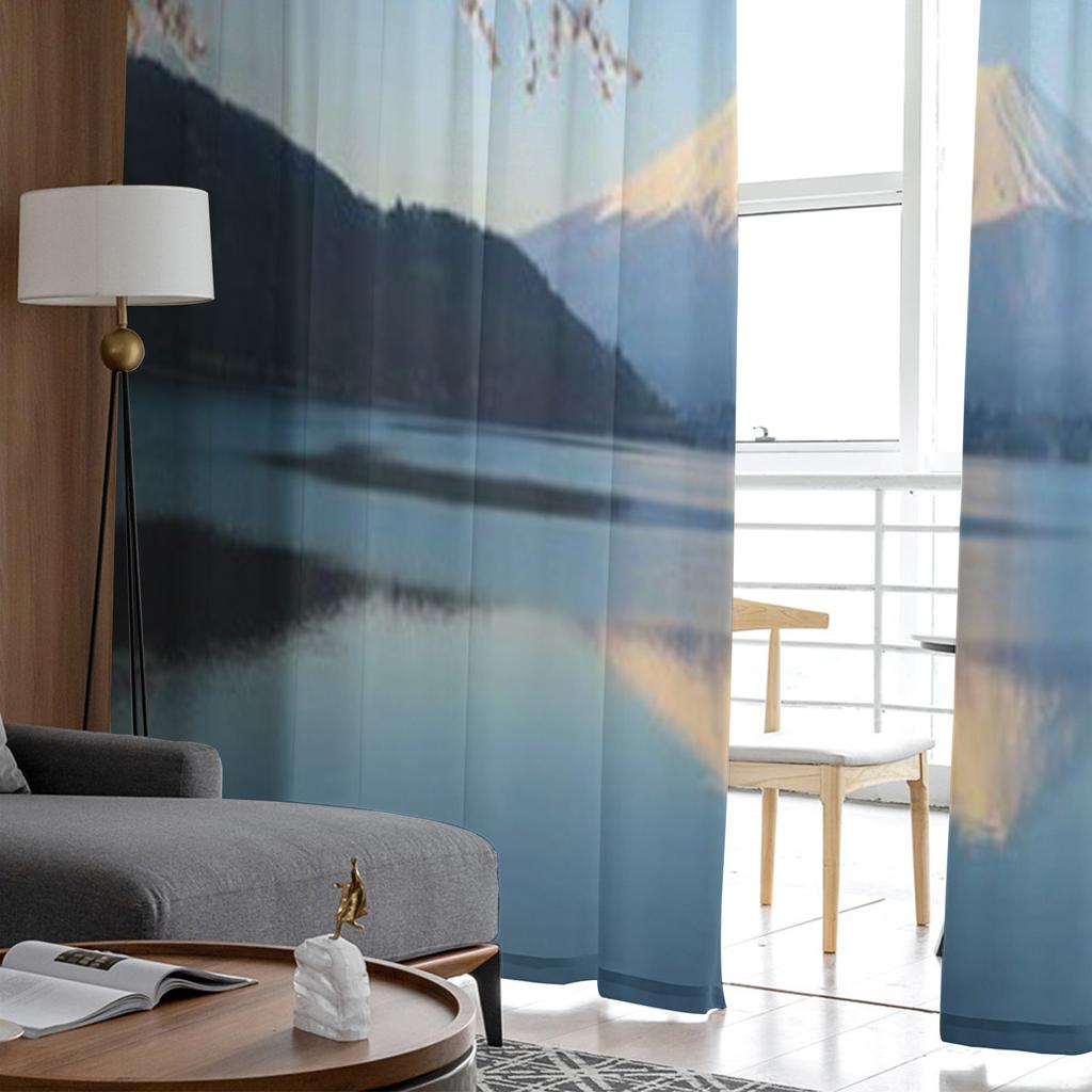 Mount Fuji With Cherry Blossom View From Lake Kawaguchiko Japan Sheer Curtains for Room Bedroom Window Voiles Tulle Curtain