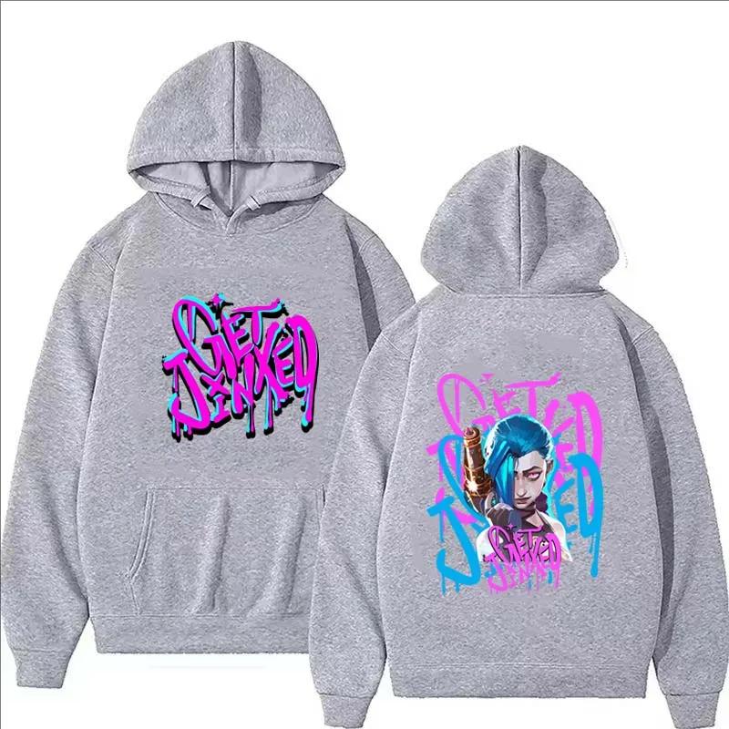 Arcane Jinx Fashion Harajuku Hooded Anime Print Kawaii Long-sleeved Cartoon Fleece Clothes Sweatshirts Women Men
