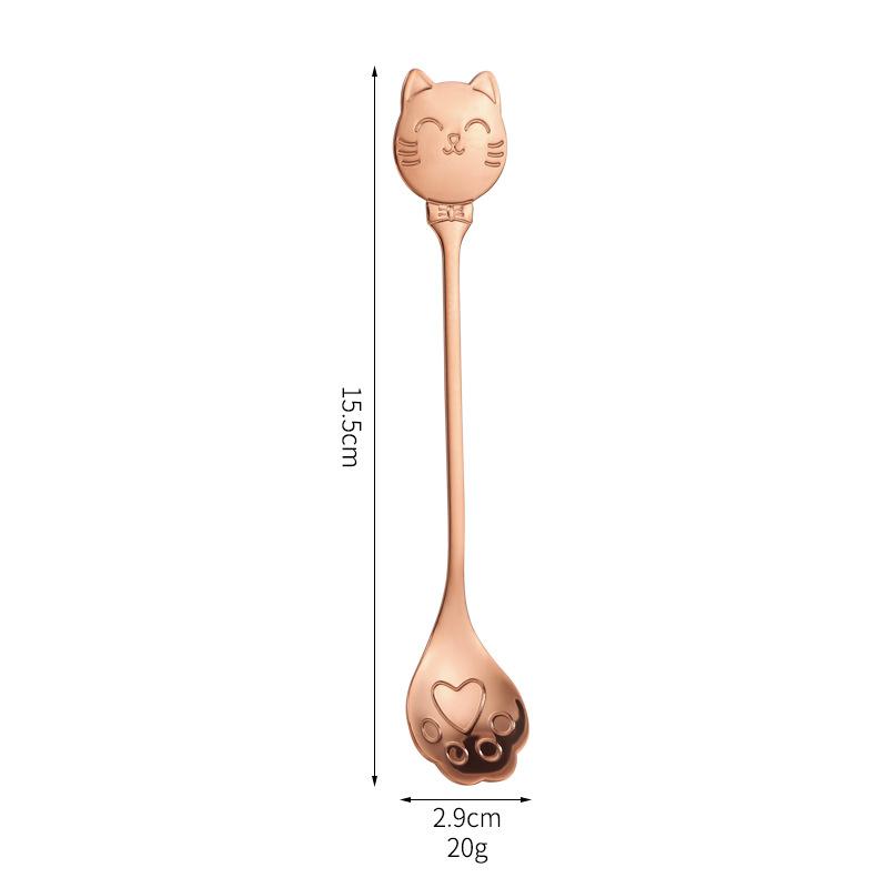 Creative Cat Stainless Steel Coffee Spoon Cute Paw Stirring Spoon Cake Ice Cream Hollow Dessert Spoon Gift