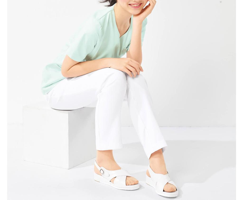 Anfamie Nurse Sandals, Cross, Lightweight, Comfortable, Suitable for Nursing and Office Use, Cushioned Insole, Size L, 23.5-24.0cm, 2E, Black