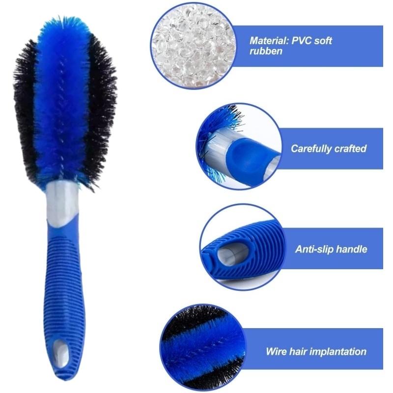 2Pcs Wheel Brush Set - Car Wheel Brush and Rim Brush Washing Tool for Car Alloy Wheel with Grip Handle, Alloy Rim Cleaner Tire Scrubber