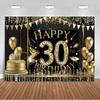30th Birthday Party Decorations 30 Years Old Backdrop Supplies Black Gold Balloons Glitter Background Banner Photography Props