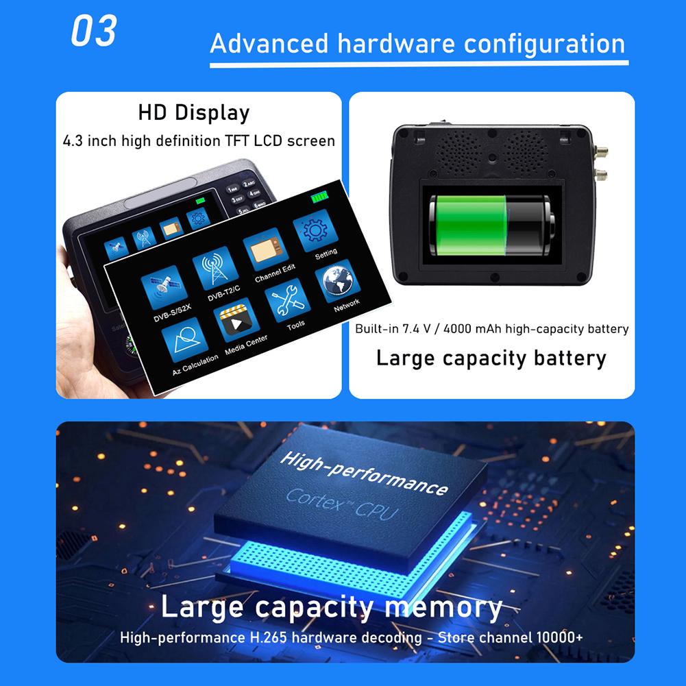 V10 Finder Pro Измеритель сигнала спутникового искателя HD 1080P 4,3 ...