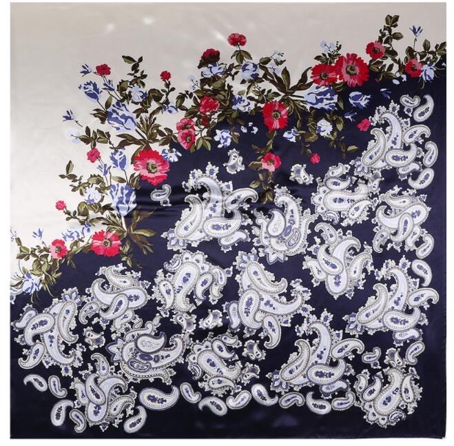 90cm Silk square Scarf Cashew Flower Design Luxury Brand Neckerchief Muslim Headscarf Square Scarf Lady Foulard Female Bandana