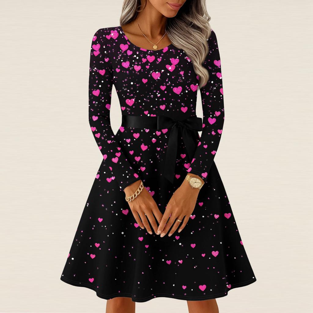 Women's Casual Fashion Long Sleeve  Vintage Long Dresses Spring  Valentine's Day
