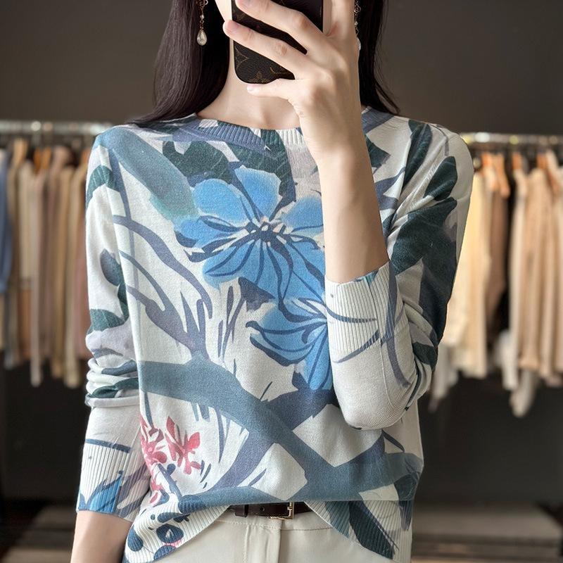 Spring And Autumn Women's 3D Printed Fashion Print T-shirt Long Sleeve Round Neck Regular Tops Holiday Weekend Clothing
