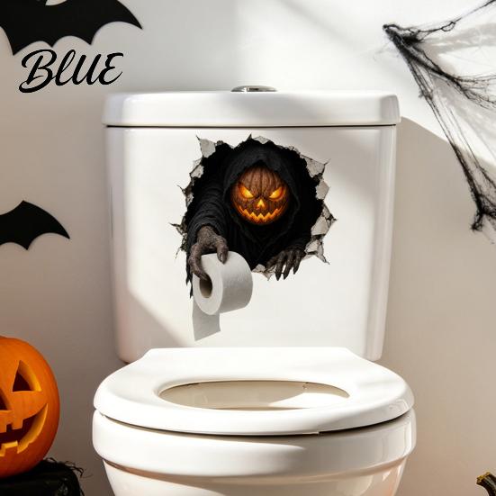 Waterproof PVC Restroom Sticker Halloween Crack Toilet Ghost Murals Spooky Tank Lid Horror 3D Broken Wall Zombie Realistic Art
