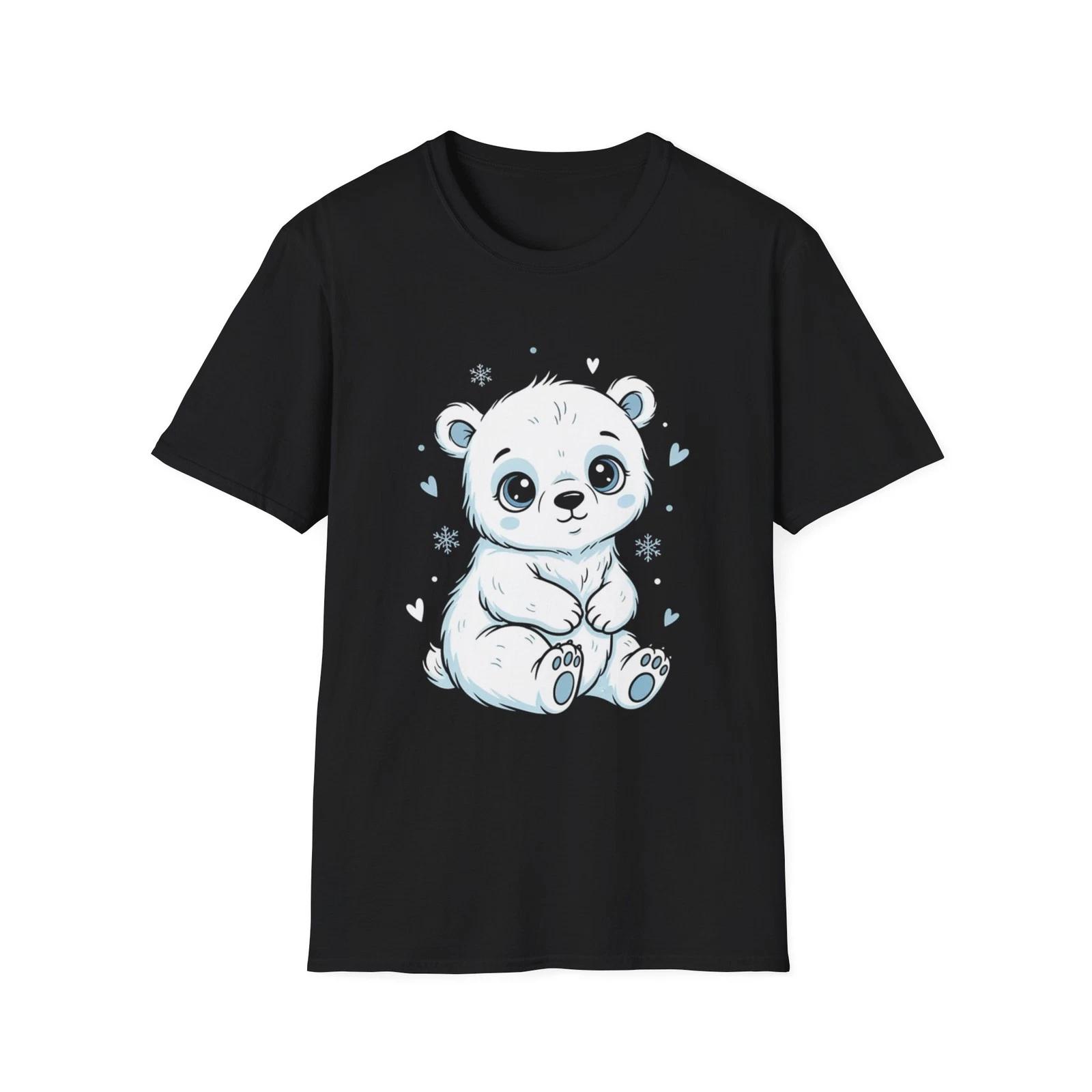 Cute Polar Bear Kawaii Cartoon Black Tee Winter Snow Graphic T-Shirt 2XL