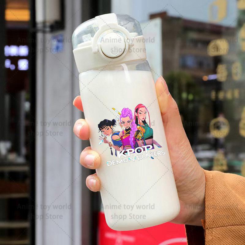 KPop Demon Hunters Sports Transparent Water Bottle Portable Gym Travel Clear Leakproof Drinking Frosted 400ml Play Entertaining Safe Kid Friendly Fun