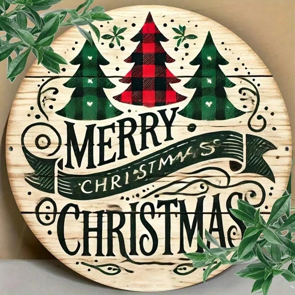 Vintage Merry Christmas Metal Wall Art Sign Durable Aluminum Home Decor Trees Rustic Holiday Hanging Plaque Fireplace