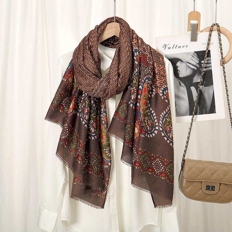 Winter Aztec Paisley Floral Fringe Viscose Shawl Scarf Lady High Quality Wrap Pashmina Stole Bufandas Muslim Hijab 180*90Cm