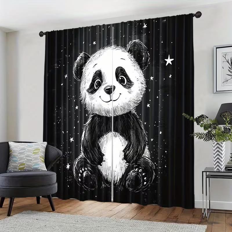 2 Pcs Cute panda print curtains,suitable for bedroom,living room kitchen decoration,home decoration,window decoration