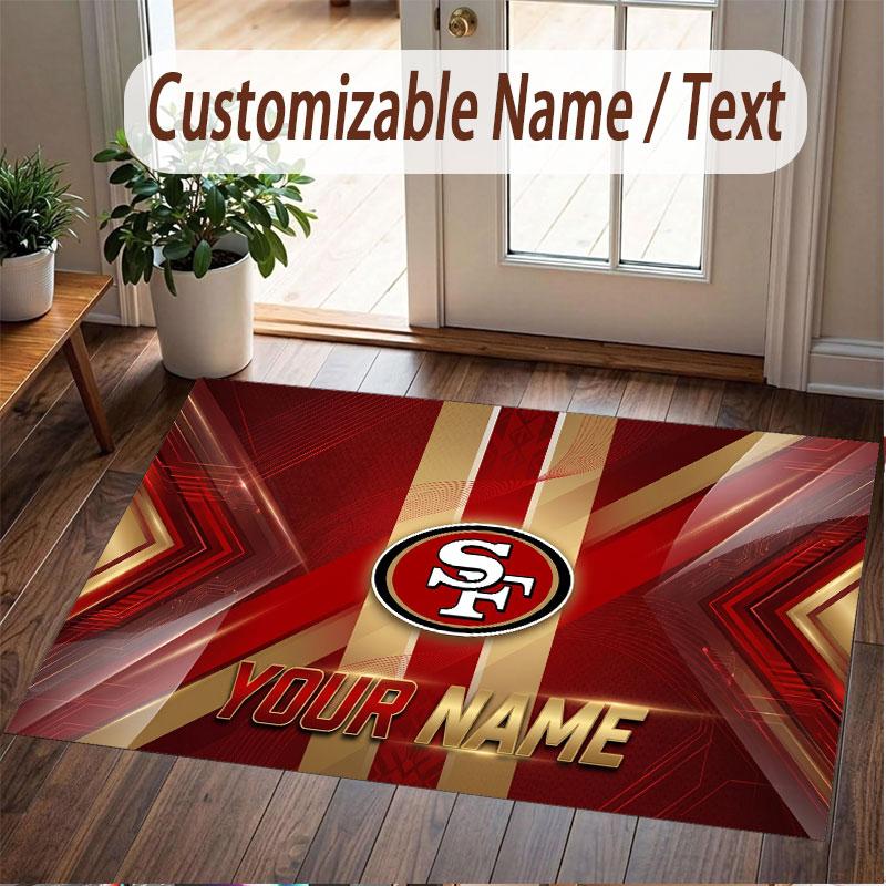 Custom Rug San Francisco 49ers Pattern Print Name Text Soft Non‑Slip Floor Carpet for Home Indoor Decoration