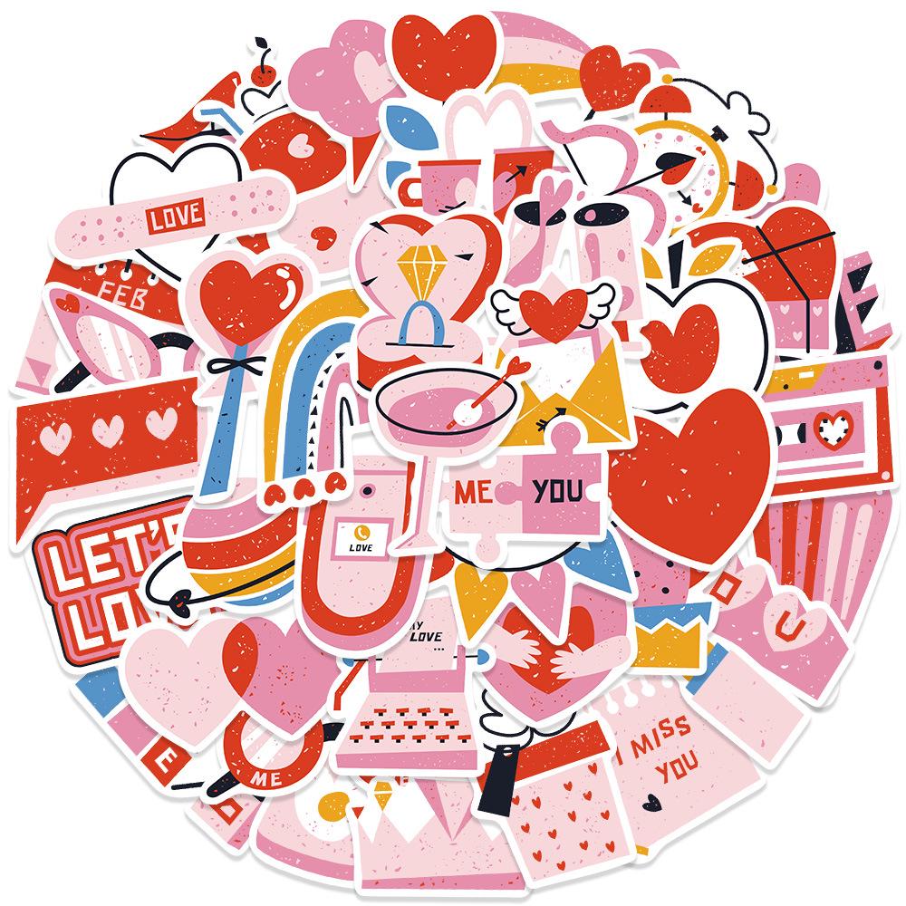 Valentine's Day 50-Piece LOVE Graffiti Stickers - Waterproof Cartoon Decorations for Luggage and Rooms