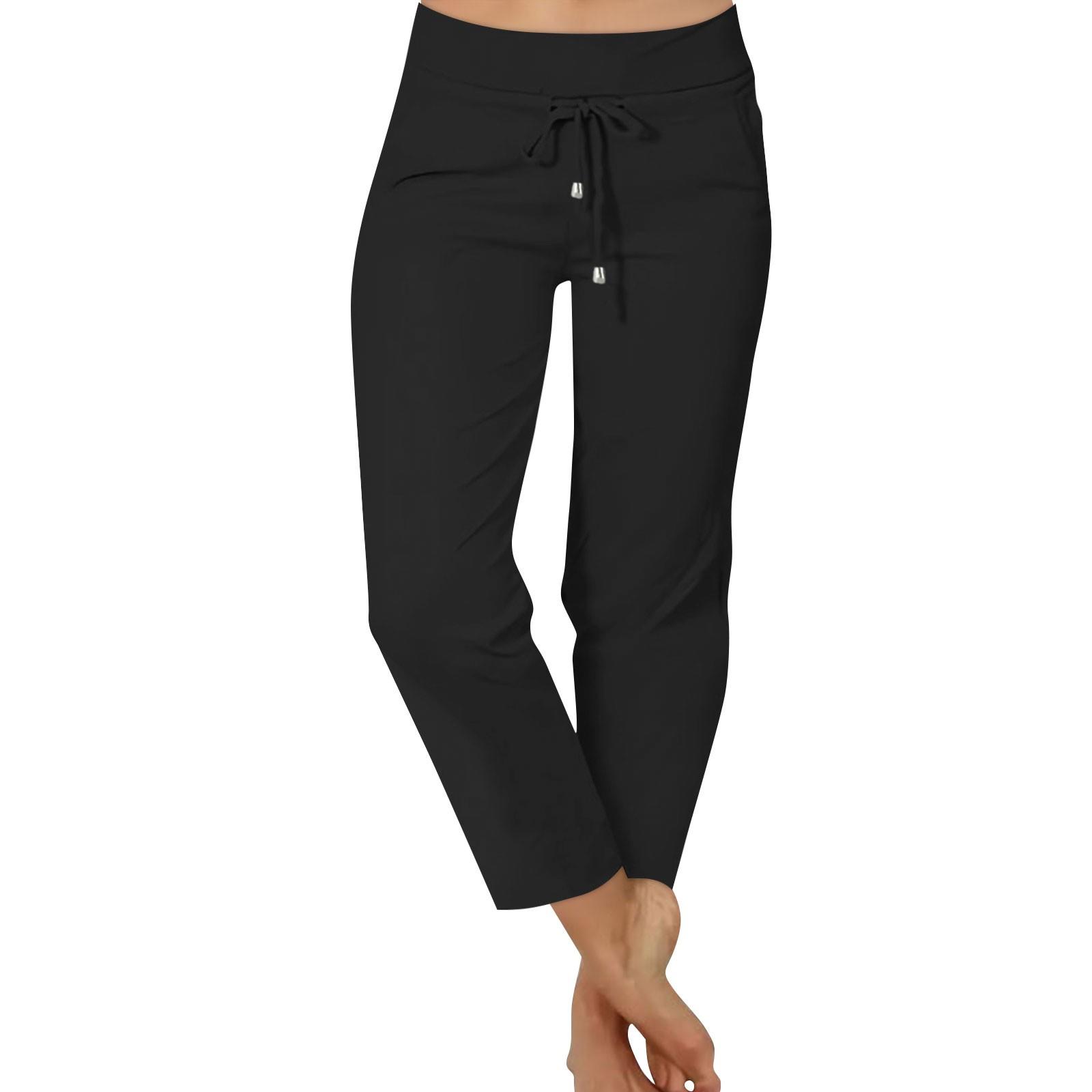 Женские однотонные повседневные брюки с эластичной резинкой на талии и высокой талией — фото 4